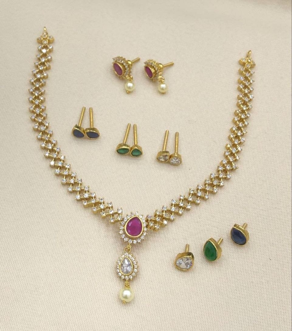 Aarohi Pearl Drop CZ Stone Exclusive Changeable Necklace Set